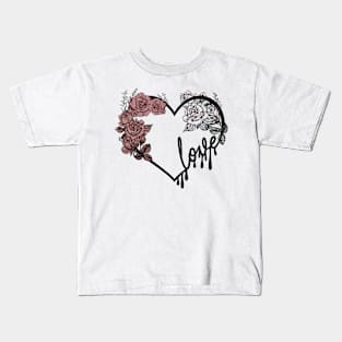 Love heart and roses dark romantic design Kids T-Shirt